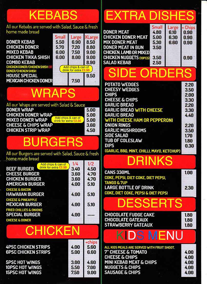 Best pizza kebab Llanelli menu