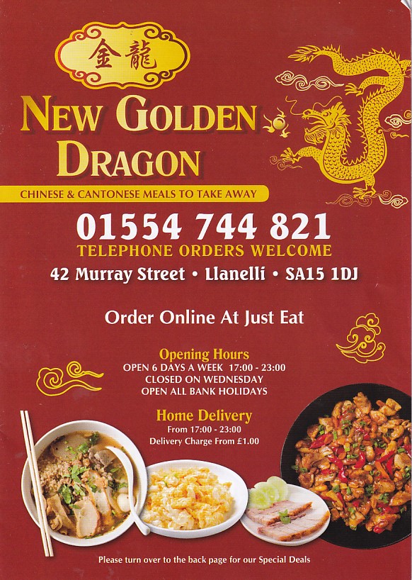Menu of New Golden Dragon, Chinese Takeaway Llanelli