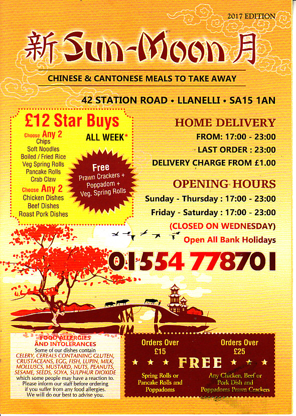 sun moon chinese llanelli menu