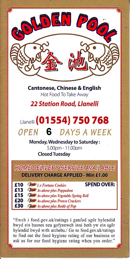 golden pool chinese llanelli menu