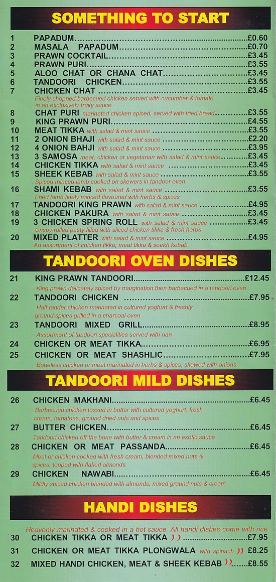 jamils indian menu llanelli