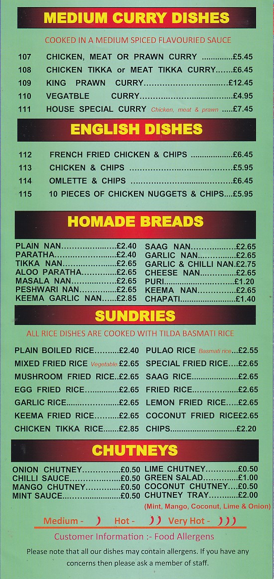 jamils indian menu llanelli