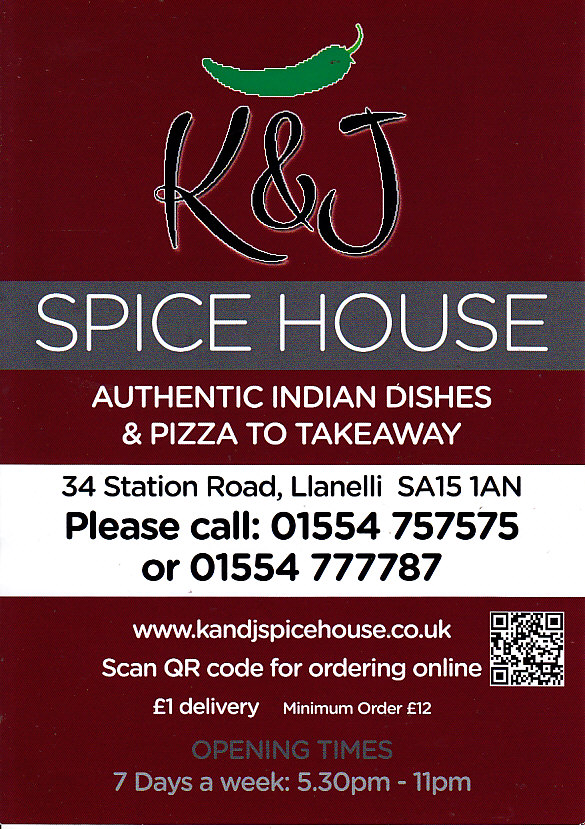 K and J Spice House Llanelli menu