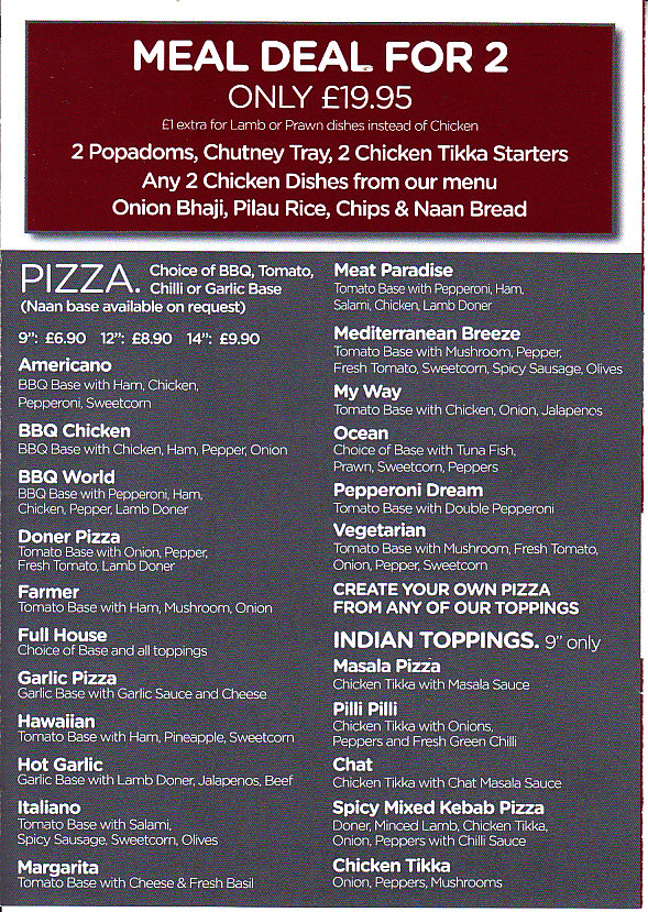 K and J Spice House Llanelli menu