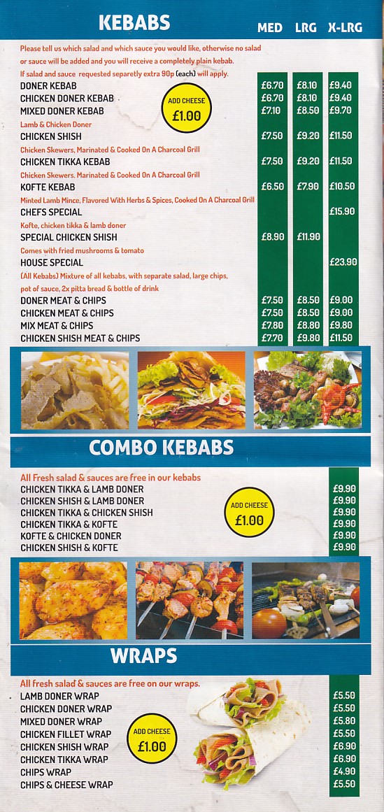 Menu of Pizza 2 Go, llanelli