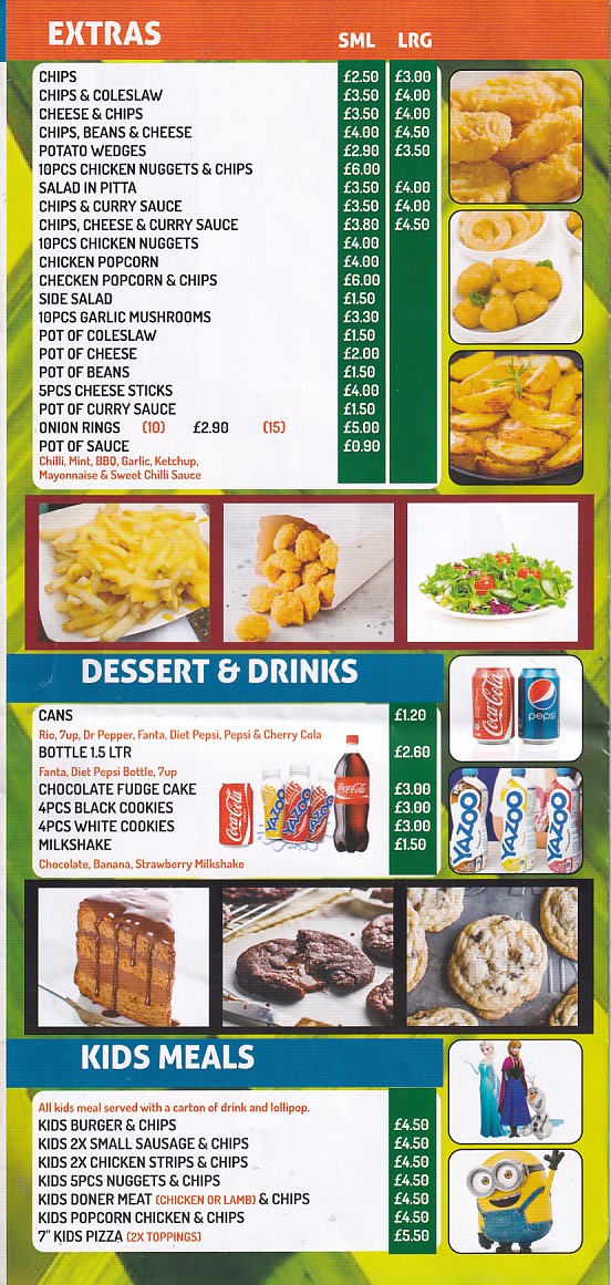 Menu of Pizza 2 Go, llanelli