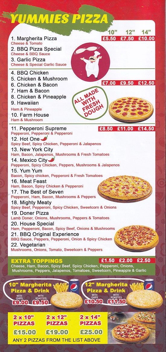 Menu of Yummies llanelli