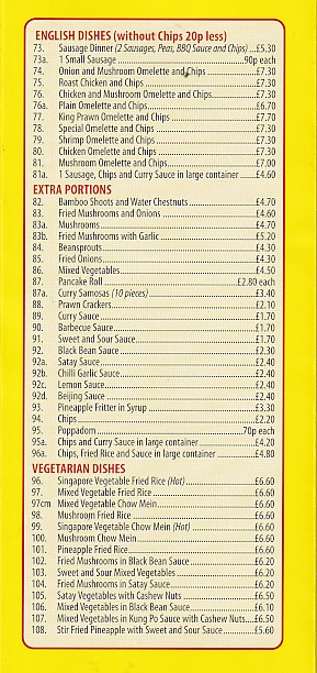 Menu of Burry Port Chinese Takeaway