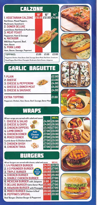 Menu of Peppinos Burry Port