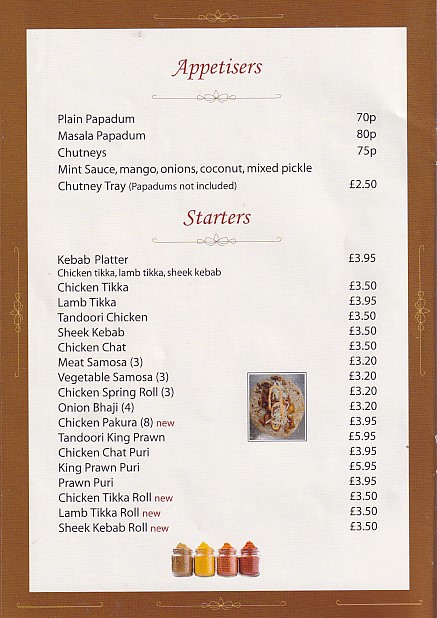 Menu of Sham's Spice Burry Port