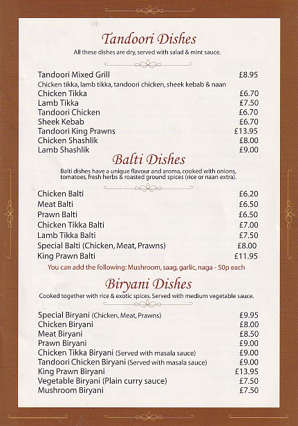 Menu of Sham's Spice Burry Port