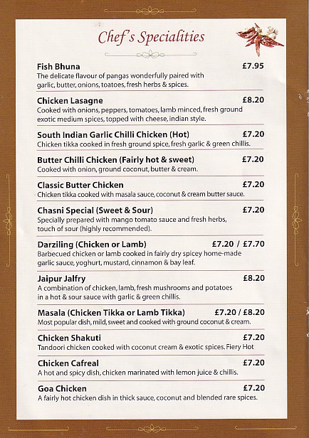 Menu of Sham's Spice Burry Port