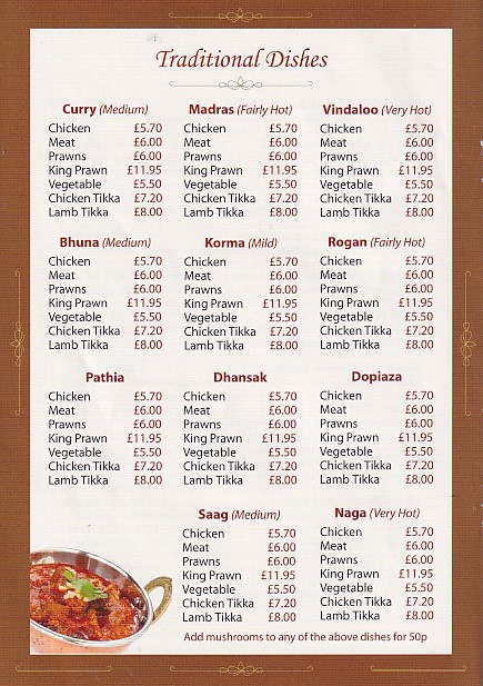 Menu of Sham's Spice Burry Port