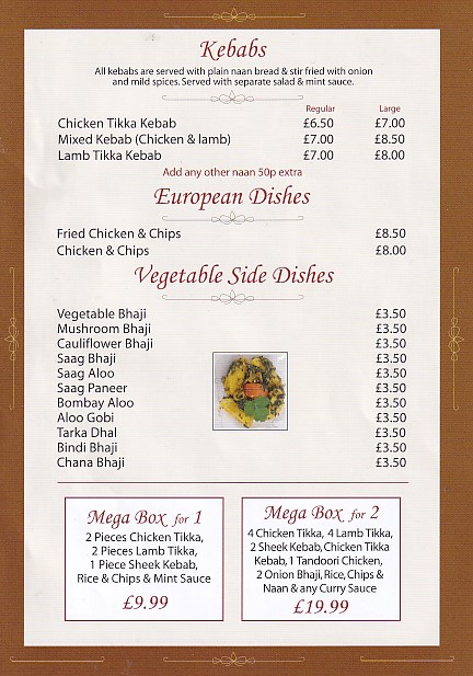 Menu of Sham's Spice Burry Port