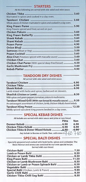 Menu of Shemla Balti Indian Takeaway Burry Port