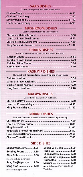 Menu of Shemla Balti Indian Takeaway Burry Port