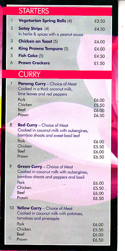 Vinos Thai Menu Ammanford